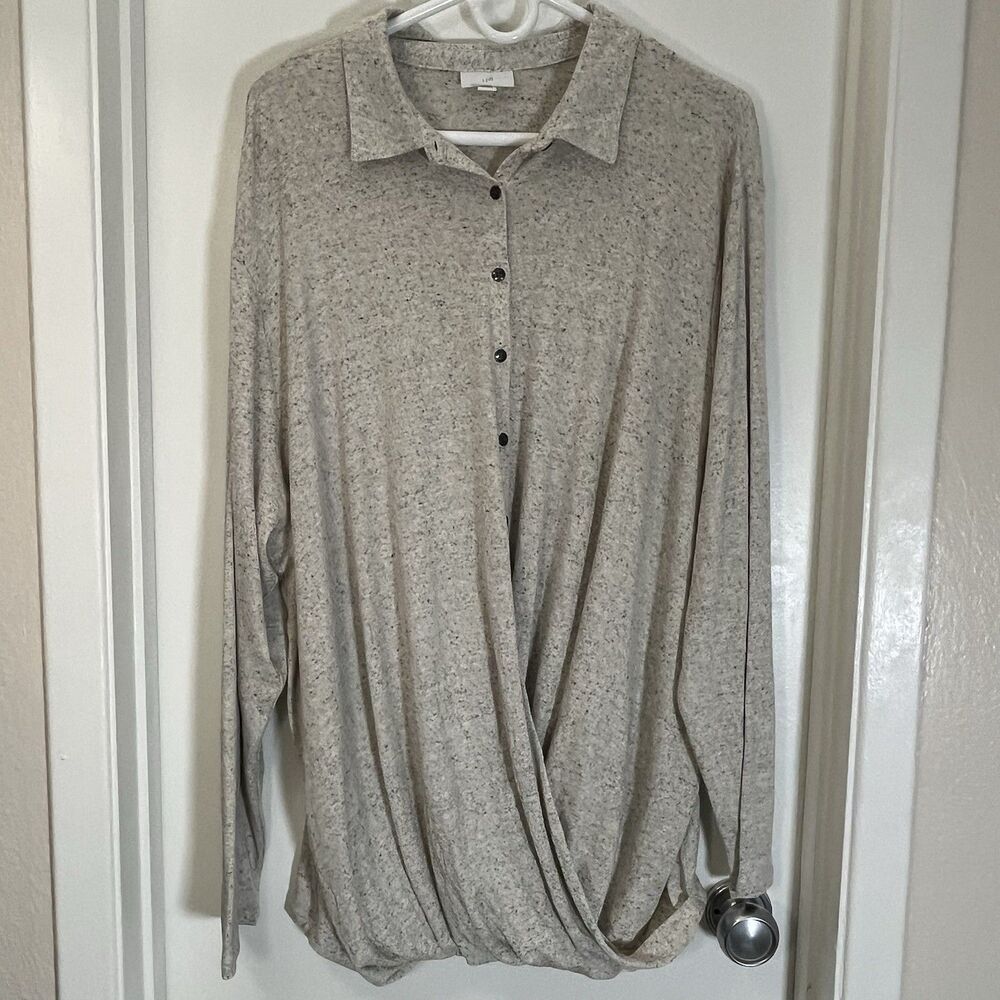 J. Jill Women’s 2X Gray Long Sleeve Button Wrap Twist Shirt Top